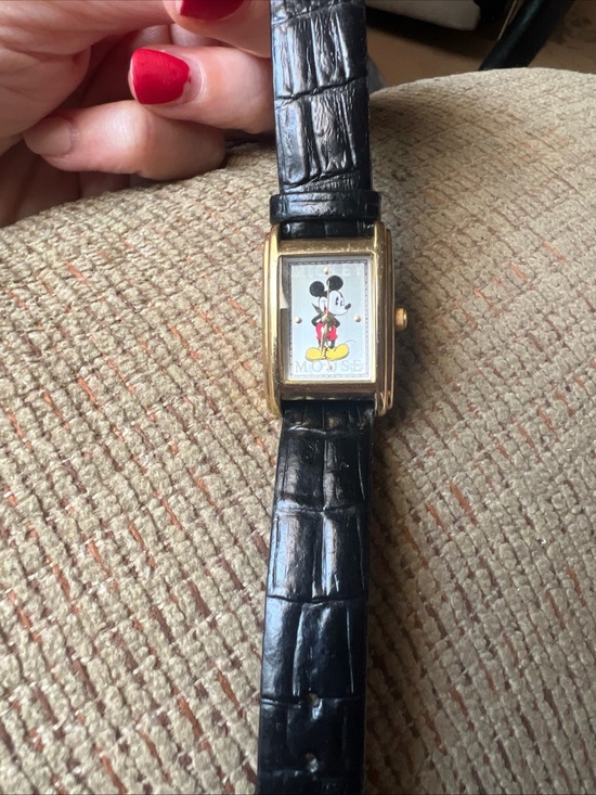 Mickey Mouse Gold-Tone Rectangular Watch with Black Strap main image 4
